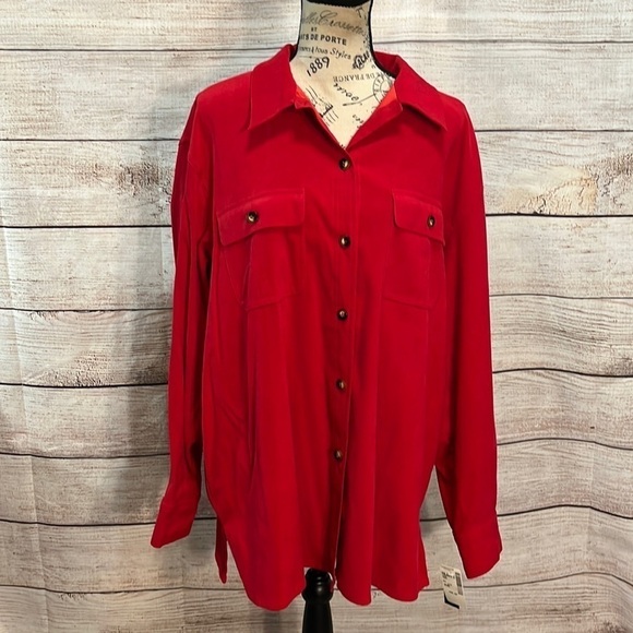 Real Clothes by Saks Fifth Avenue Top Button Down NWT Vintage Pockets Red XL - Picture 1 of 9